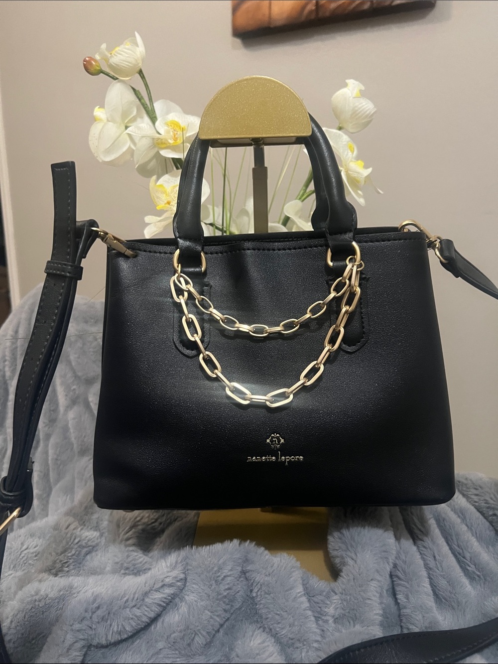 Nanette Lepore Valle Black Faux Leather Satchel EUC retail $108